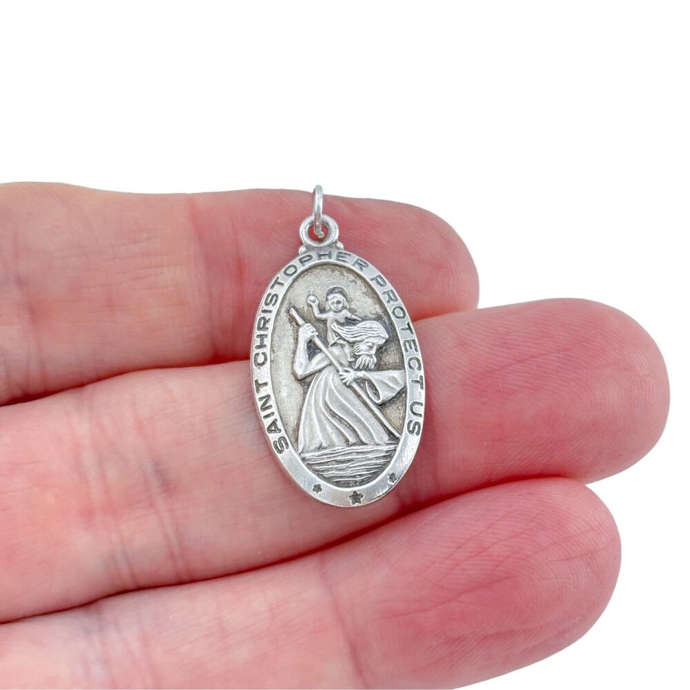 Vintage Sterling Silver Saint Christopher Protect Us Medal
